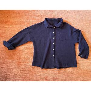 Automet Navy Crinkle Gauze Button Down Shirt XL/L/M